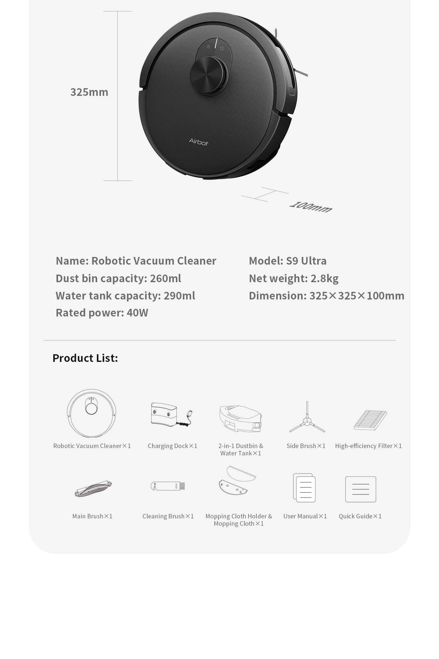 Airbot Robotic Vacuum S9 Ultra